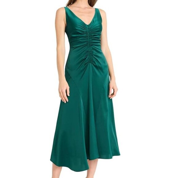NWT Maggy London Nordstrom Dress Ruched Charmeuse Satin Dress Green 0 - Picture 1 of 6